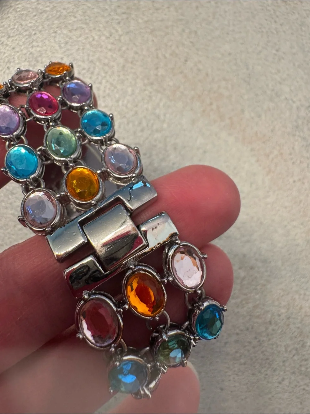 Vintage JB brand Colorful Multi-Stone Silver Bracelet Watch **not working**